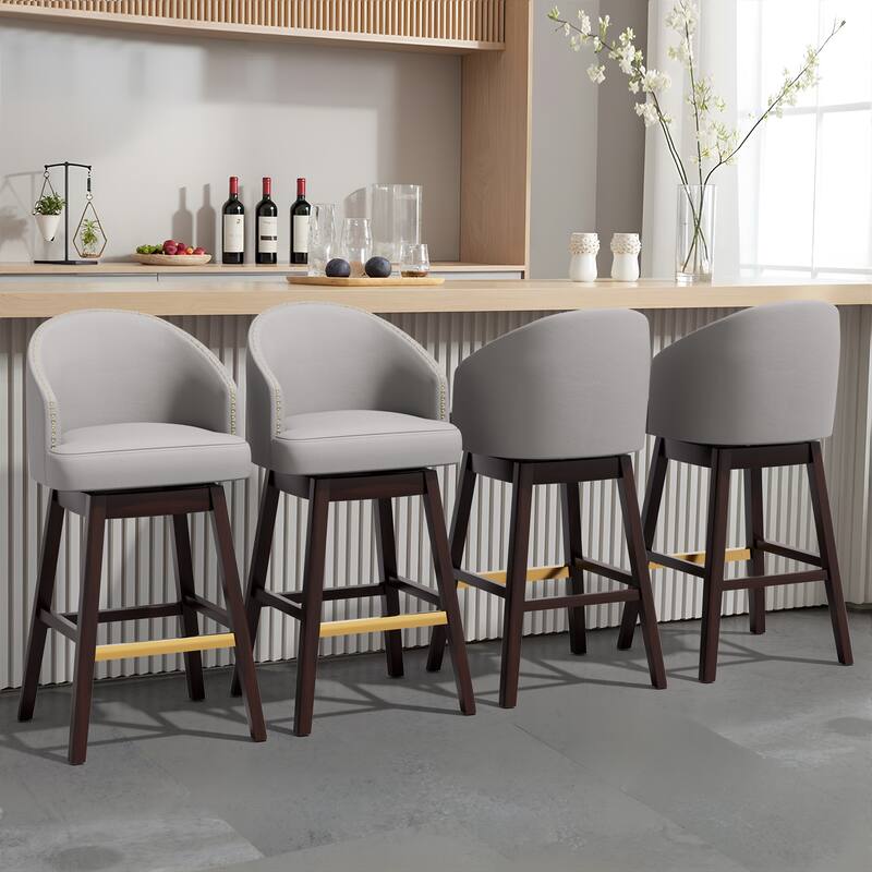 31.9" Height Modern Swivel Bar Stools Upholstered Solid Wood Bar Stools - Set of 4 - New Grey