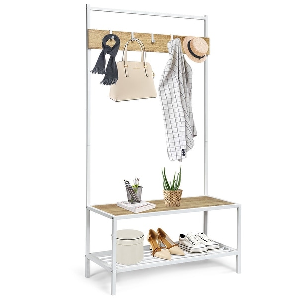 3 in 1 Industrial Coat Rack Hall Tree Shoes Bench On Sale Bed