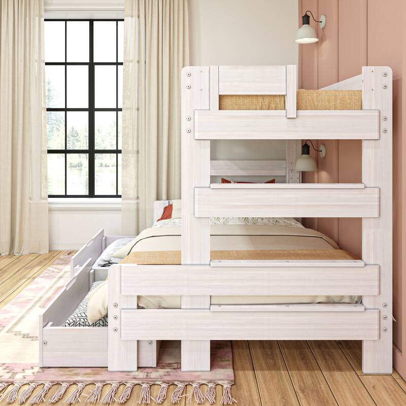Max and Lily Farmhouse Twin over Full Bunk Bed with Storage Drawers