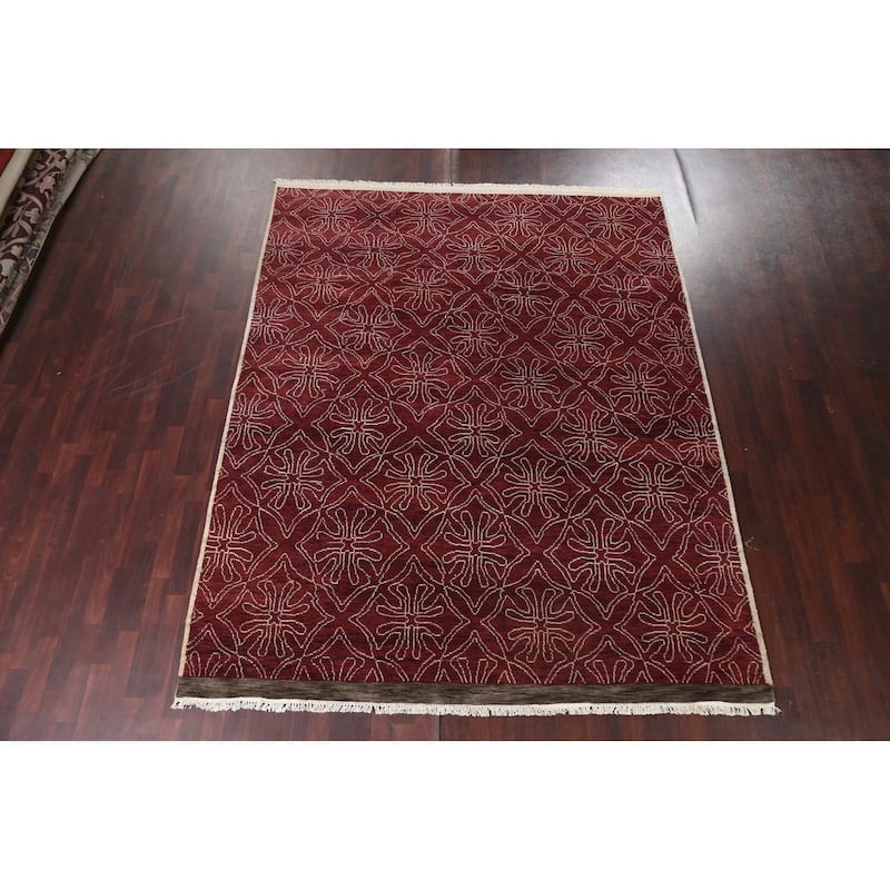 Red Art & Craft Oriental Living Room Area Rug Hand-knotted Wool Carpet - 7'11" x 9'10"