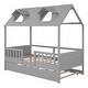 preview thumbnail 8 of 7, Gray Pine Wood Playhouse Bed with Trundle and Fence - Maximizing Space for Kids