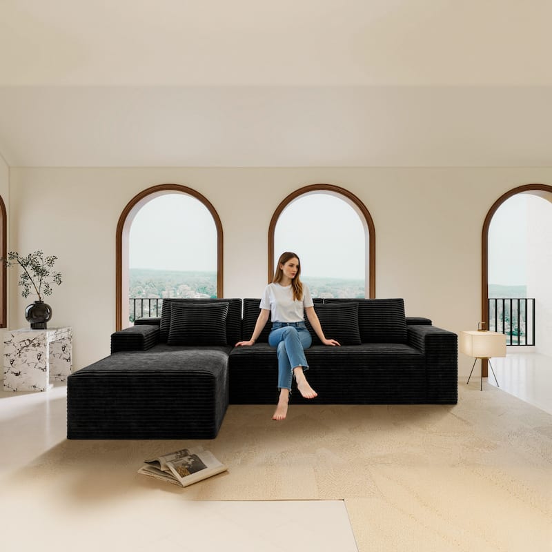 104.3" Cloud Sectional Couch with L-Shape Chaise,Modern Modular Sofa with Deep Seat, Upholstered Couches - Black