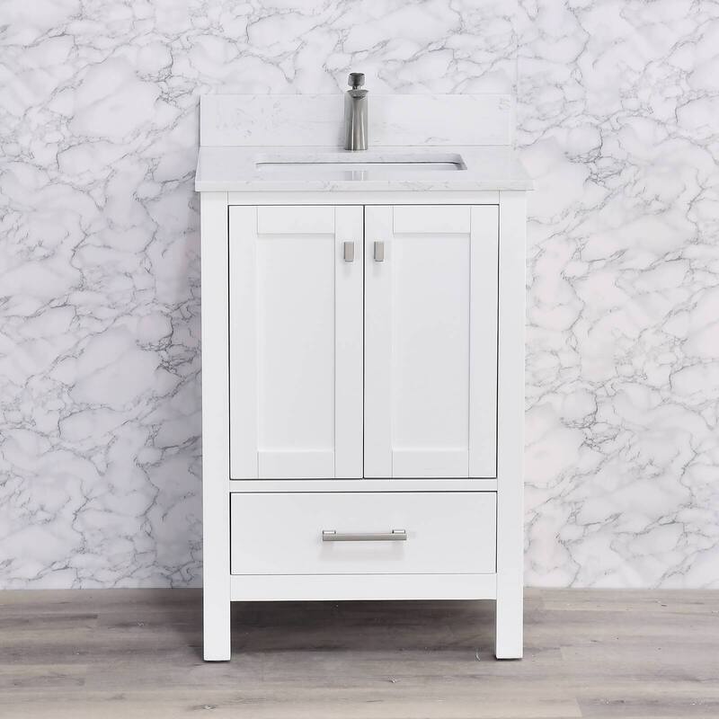 Prismatica 24 in. White Vanity with Countertop & Splash, Single Sink - Vanity & Single Hole Top