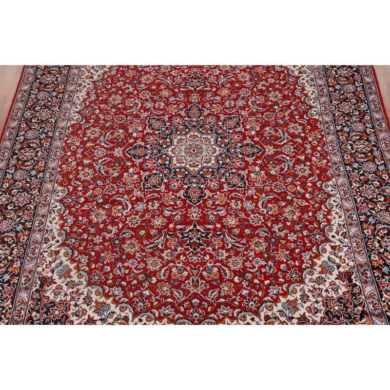 Traditional Kashan Turkish Rug Machine-Made Bedroom Red Carpet - 9'9" x 12'10"