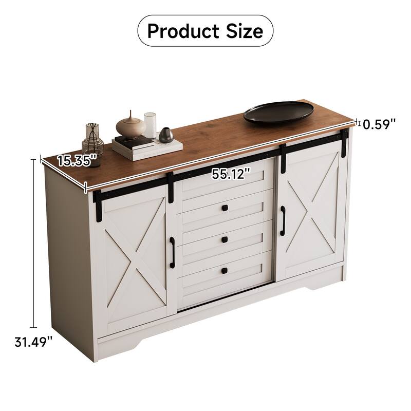 JASIWAY Barn Buffet Sideboard Cabinet with 2 Doors and 4 Drawers