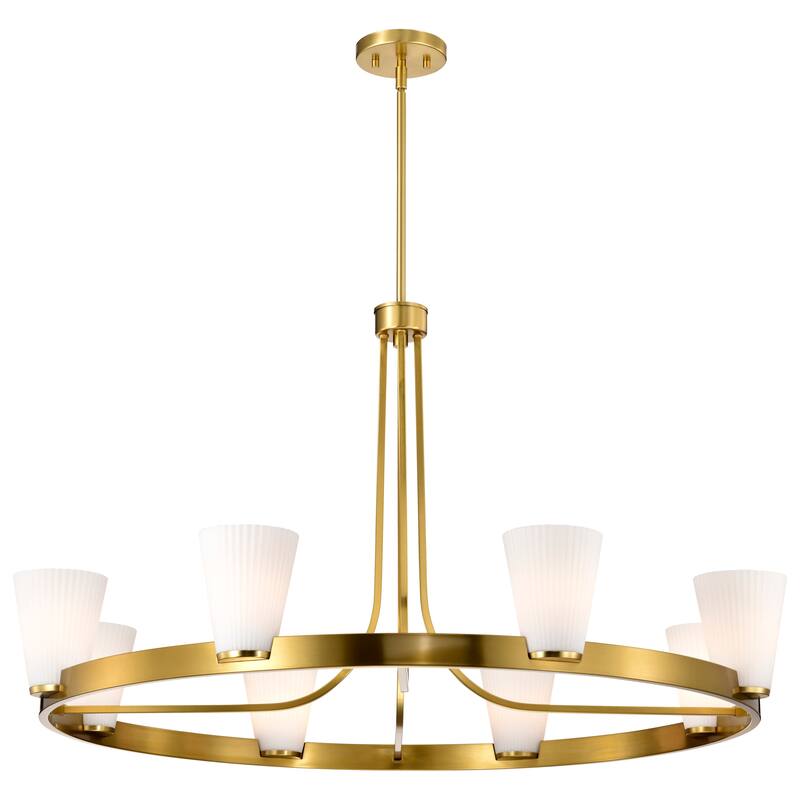 Royale 8 Light Chandelier Burnished Brass Finish Ribbed White Glass - Burnished Brass