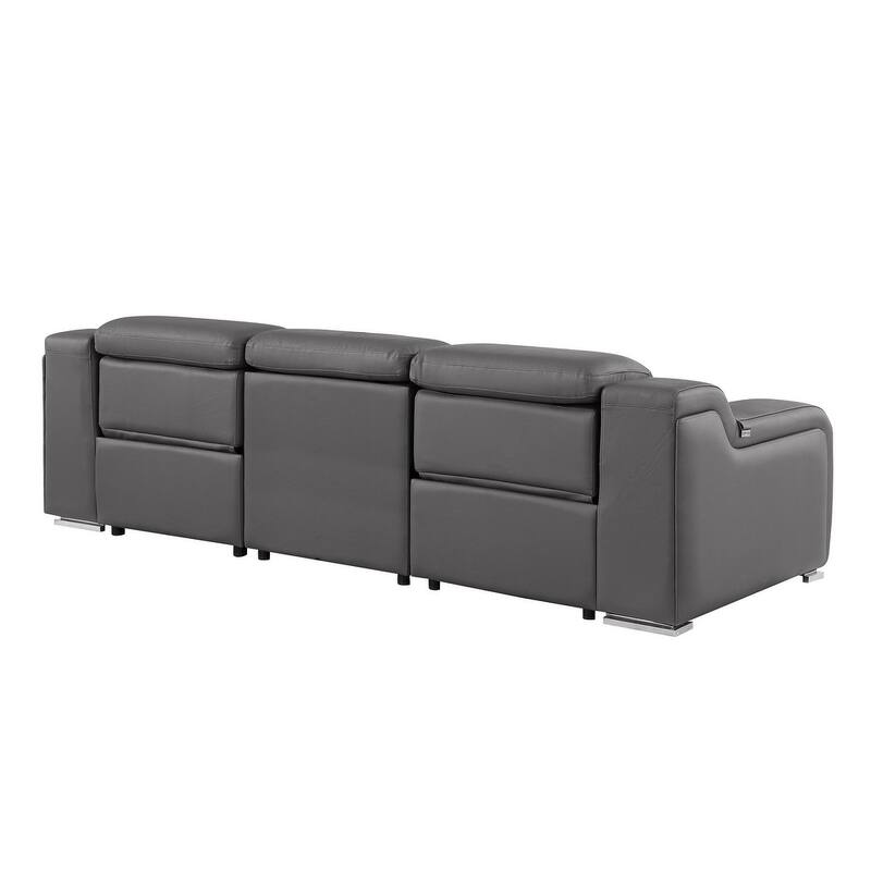 HomeRoots 103" Black Italian Leather Reclining USB Sofa