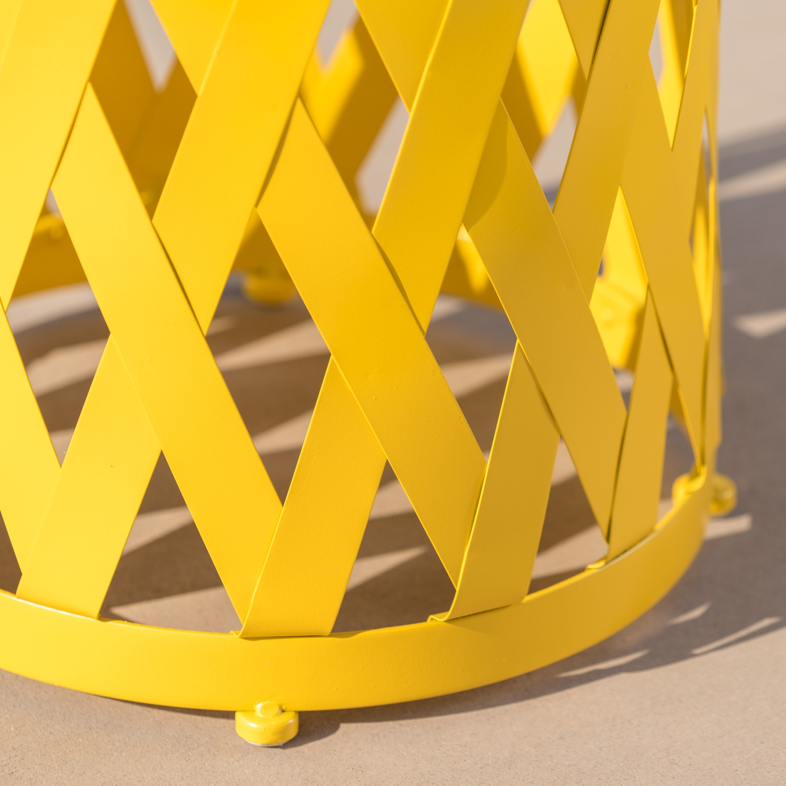 Aubriella Outdoor 14 Inch Diameter Iron Side Table, Matte Yellow Aubriella Outdoor 14 Inch Diameter Iron Side Table, Matte Yellow