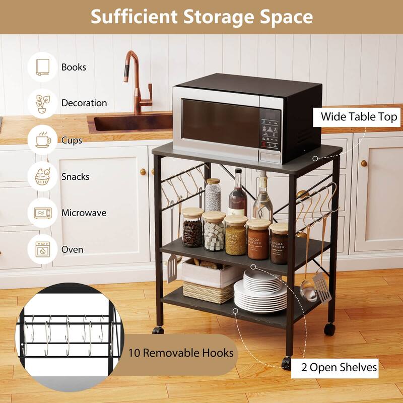 Costway 3-Tier Kitchen Baker's Rack Microwave Oven Storage Cart w/ - See details