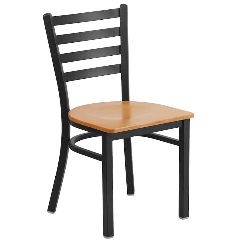 Ladder Back Metal Restaurant Chair - 16.5"W x 17"D x 32.25"H - 16.5"W x 17"D x 32.25"H - Natural Wood Seat/Black Metal Frame