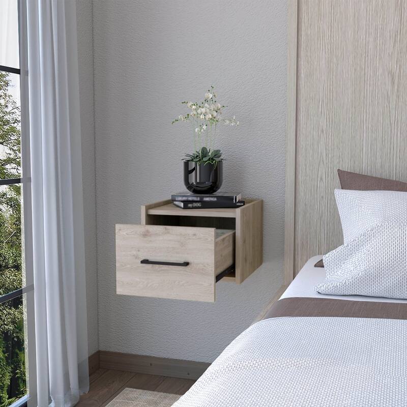 Wall-Mounted Nightstand, Sleek Single-Drawer with Spacious Top Shelf