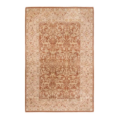 Overton Handknotted Wool Traditional Oriental Brown Area Rug - 6' x 9'