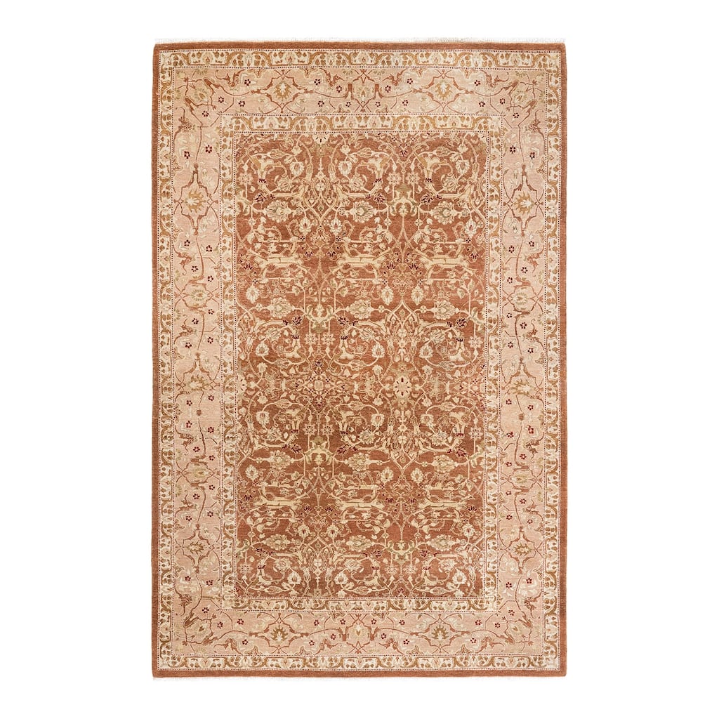 Overton Handknotted Wool Traditional Oriental Brown Area Rug - 6' x 9'