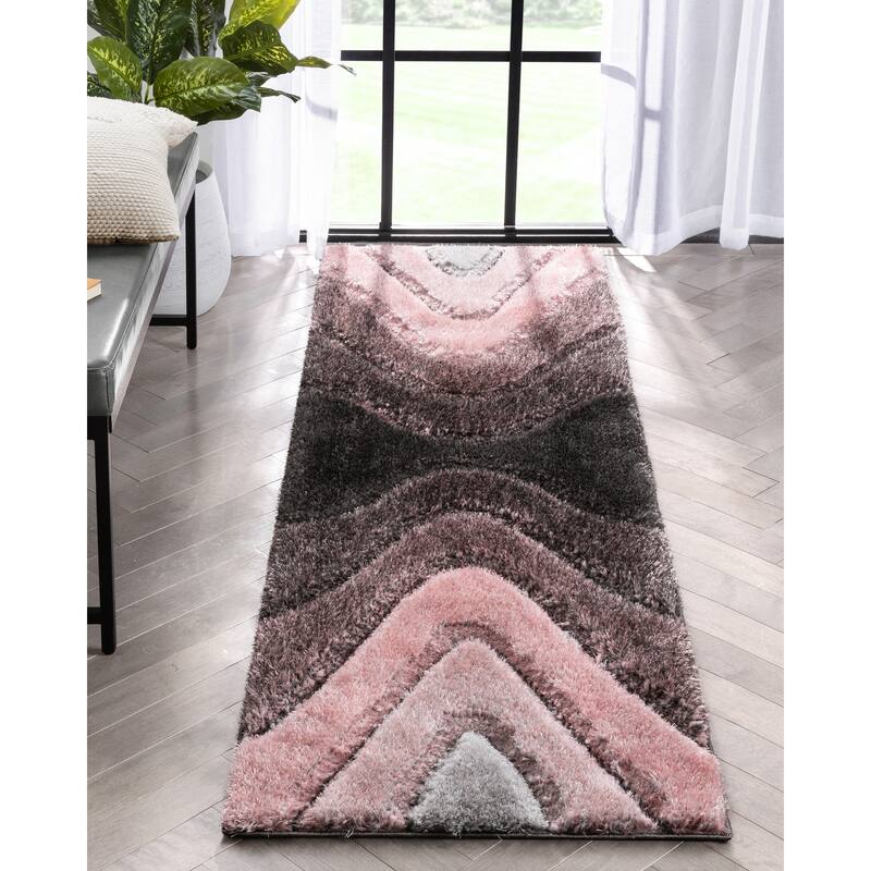 Well Woven San Francisco Luz Geometric Modern Carved Shag Area Rug