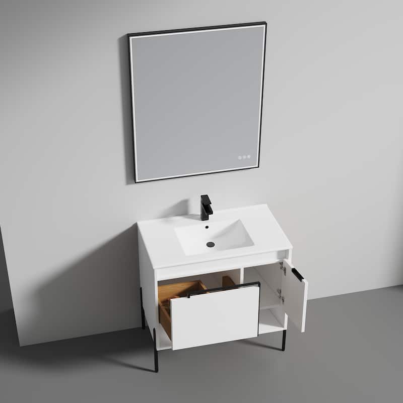 Freestanding Bathroom Vanity Set with Open Shelf & Topmounted Sink