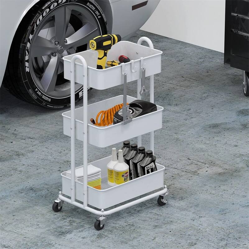 Heavy Duty 3-Tier Metal Utility Rolling Cart - 12.5"D x 17"W x 31.5"H