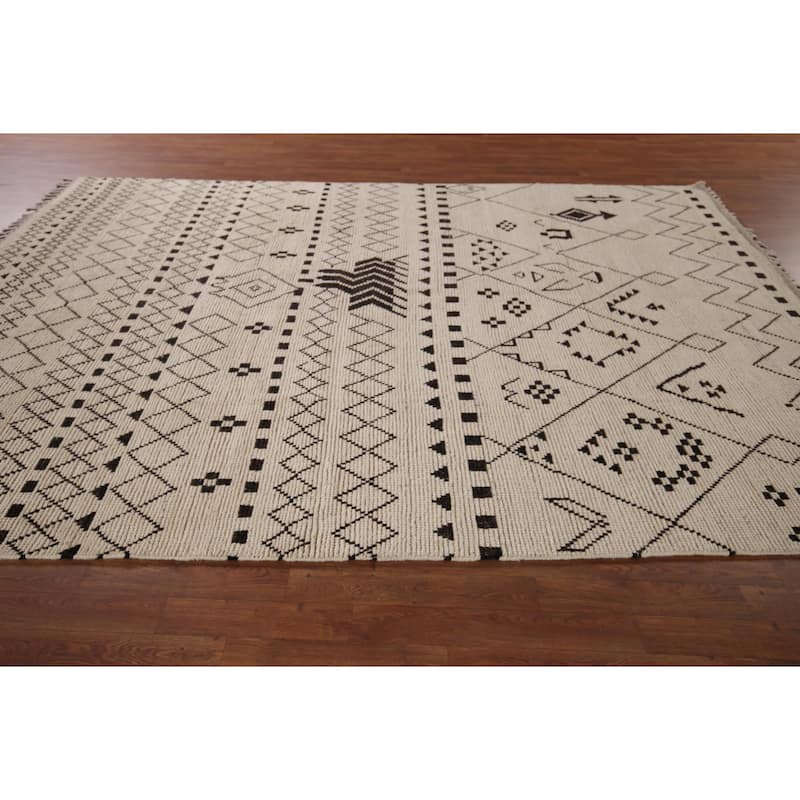 All-Over Abstract Moroccan Oriental Rug Hand-Knotted Wool Carpet - 7'8"x 10'7"