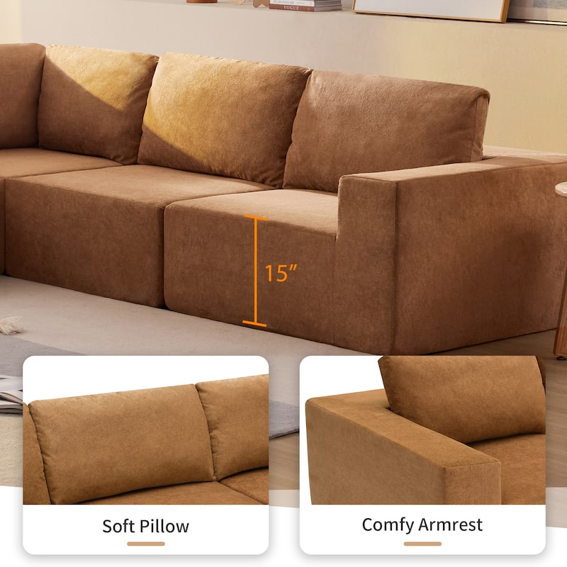 147" Fabric Modular Sectional Sofa with No Assembly, Wide Seats & Cloud Comfort