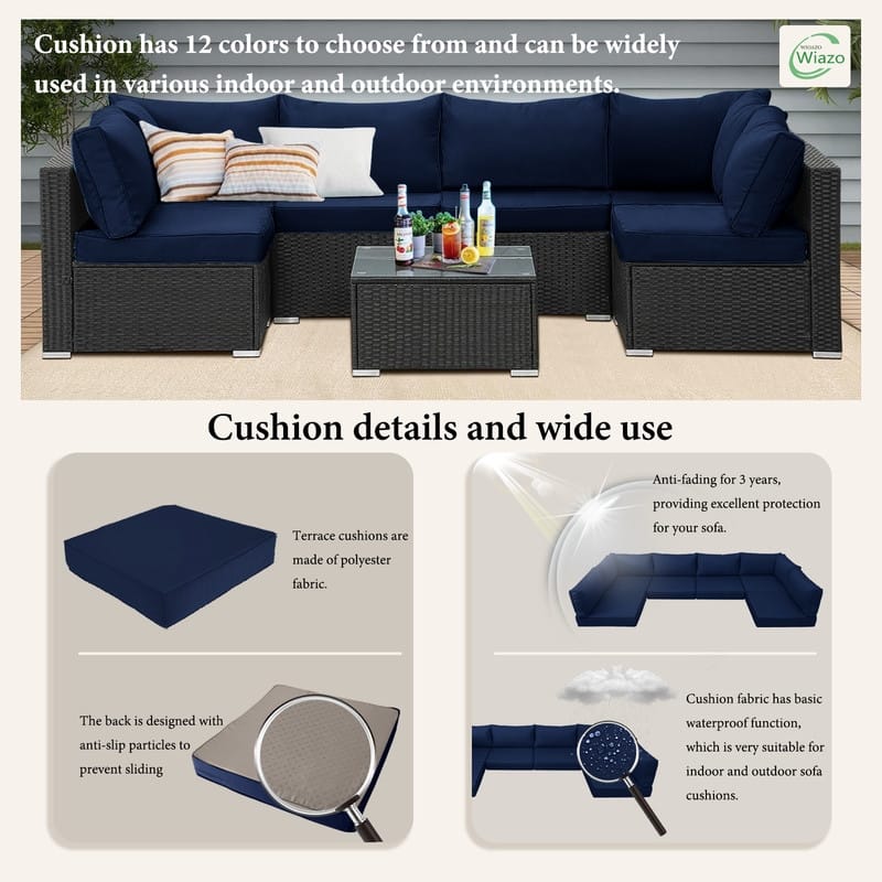 14pcs Outdoor Couch Cushions,4" Waterproof Sectional Rattan Conversation Set Cushions(Only Cushions+Covers,No Sofa) - 14PCS