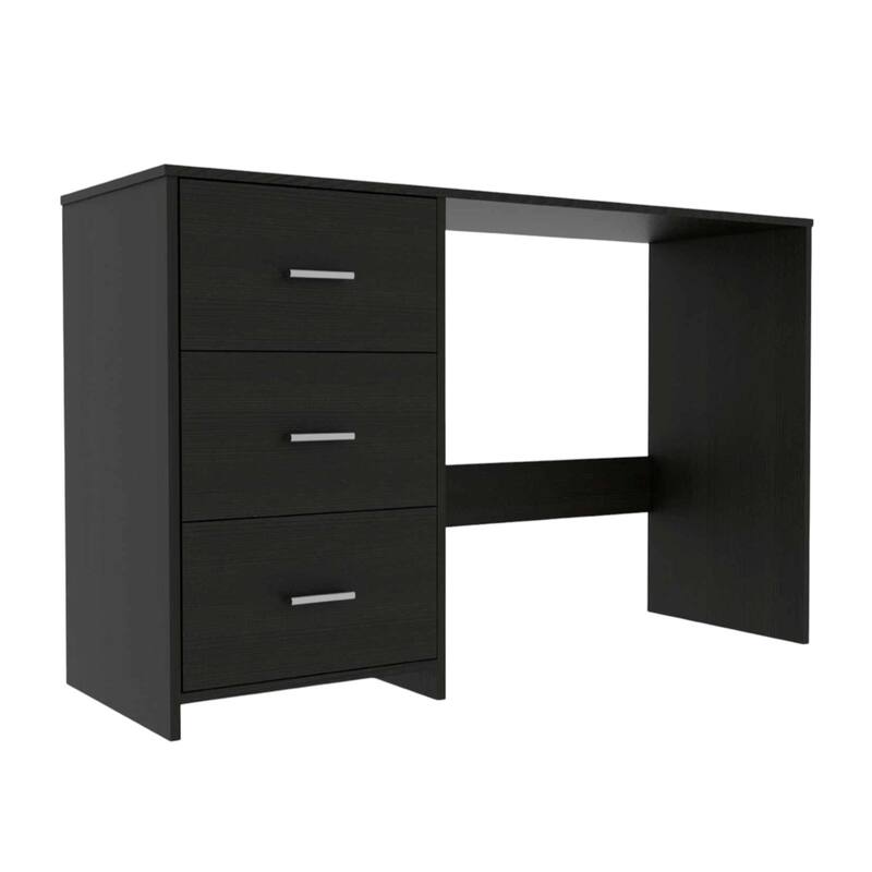 48-Inch Black Modern Computer Desk with 3 Drawers Sleek Rectangular Manufactured Wood Office Desk for Home & Professional Use