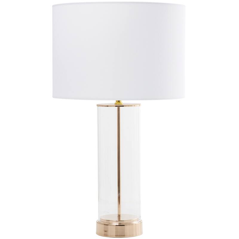 CosmoLiving by Cosmopolitan Gold Tempered Glass Transparent Base Table Lamp with Drum Shade