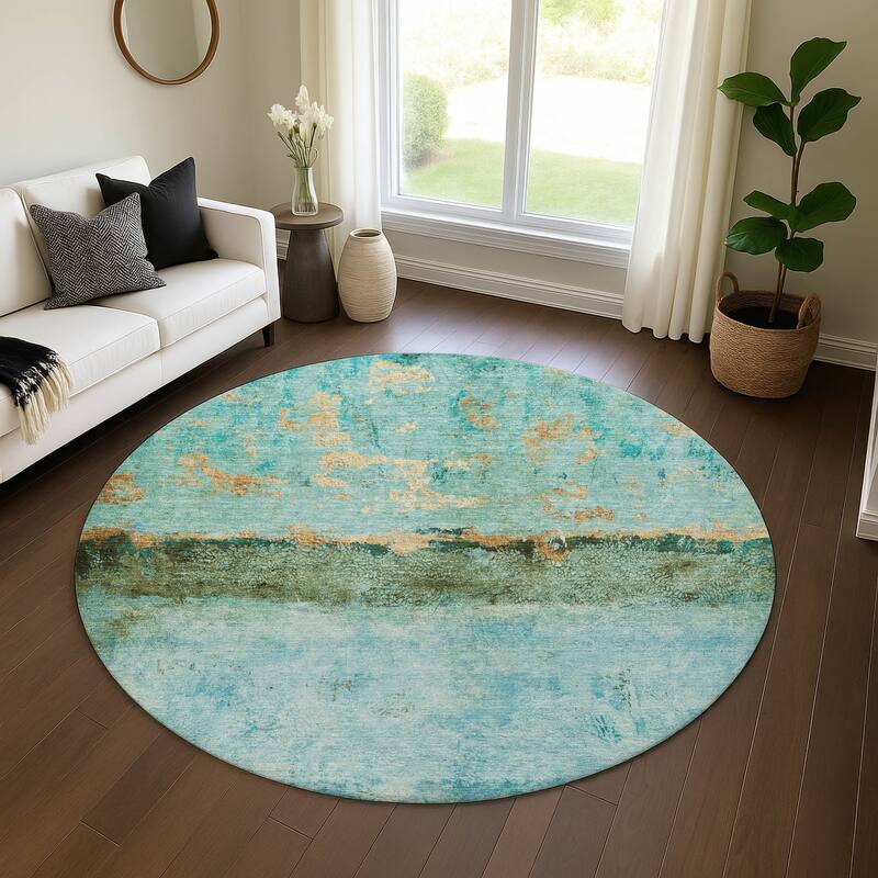 Premium Washable Super Soft Abstract Ombre Mayfield Rug - Teal - 8' x 8'