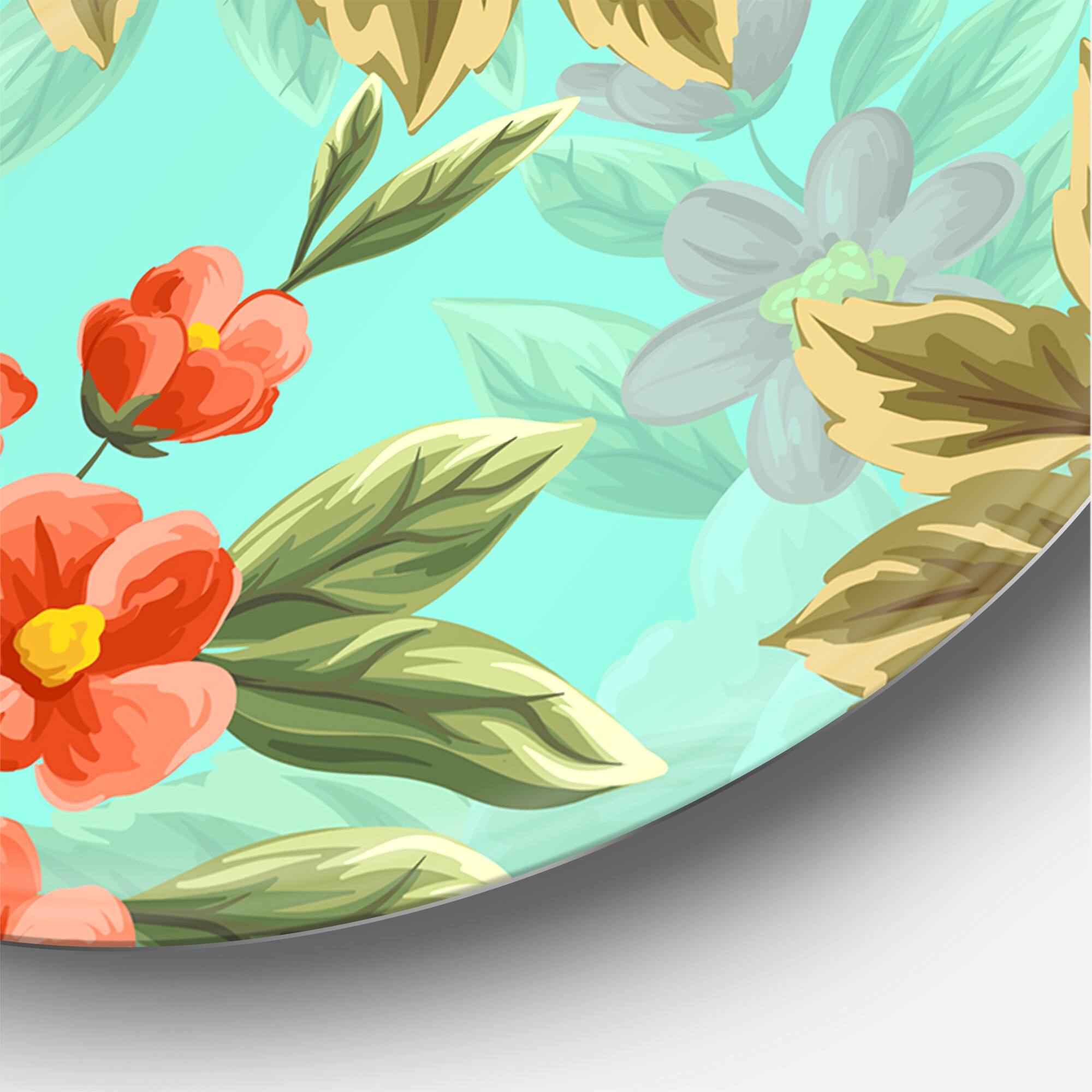 Designart 'Floral Seamless Pattern' Traditional Metal Circle Wall Art