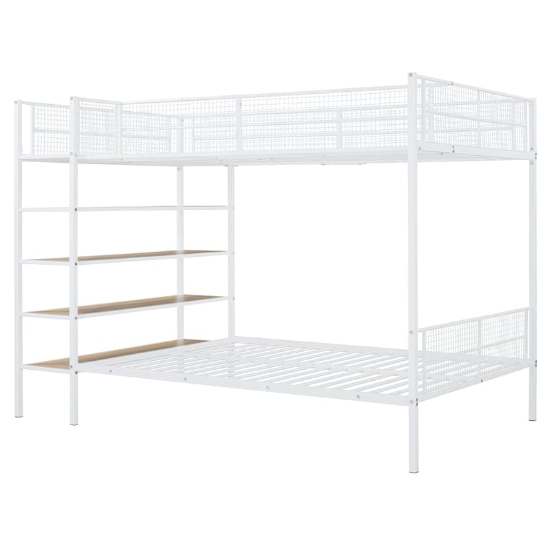 Full Size Over Twin Bunk Bed Metal Storage Bunk Bed with 5-Tier Shelves
