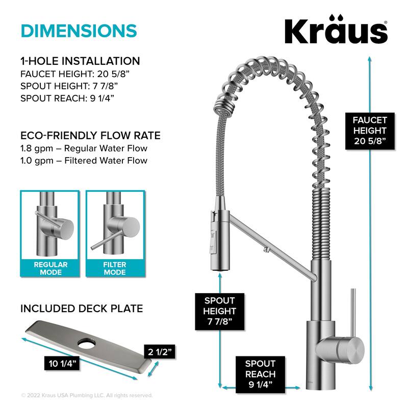 Kraus FS-1001-KFF-2631 Oletto 1.8 GPM Single Hole Pre-Rinse Pull Down