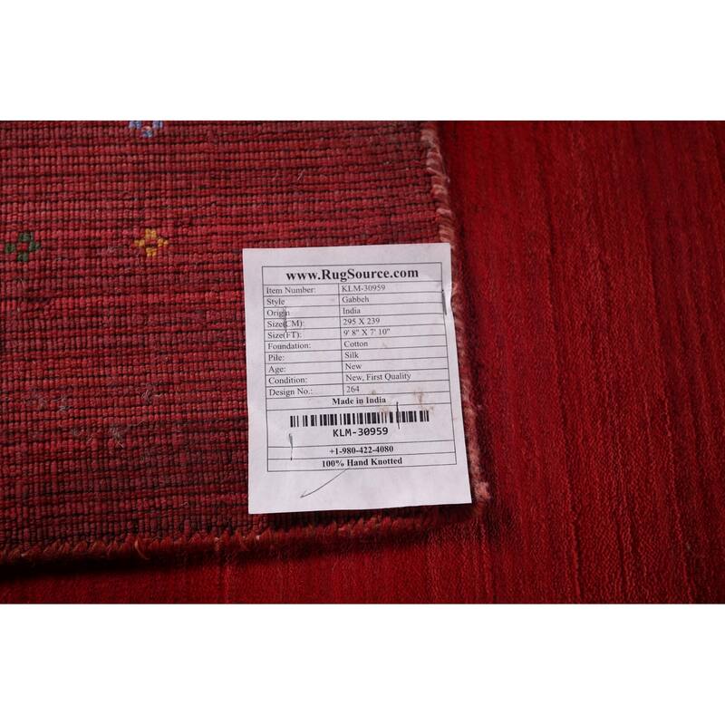 Tribal Red Gabbeh Indian Area Rug Handmade Silk Carpet - 7'10"x 9'8"