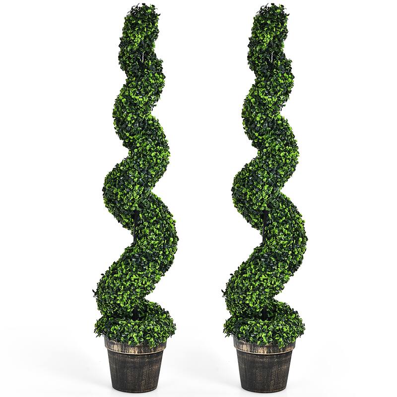Costway 2 Pack 4FT Artificial Spiral Boxwood Topiary Tree Indoor - See details - Green - See details