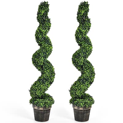 Costway 2 Pack 4FT Artificial Spiral Boxwood Topiary Tree Indoor - See details