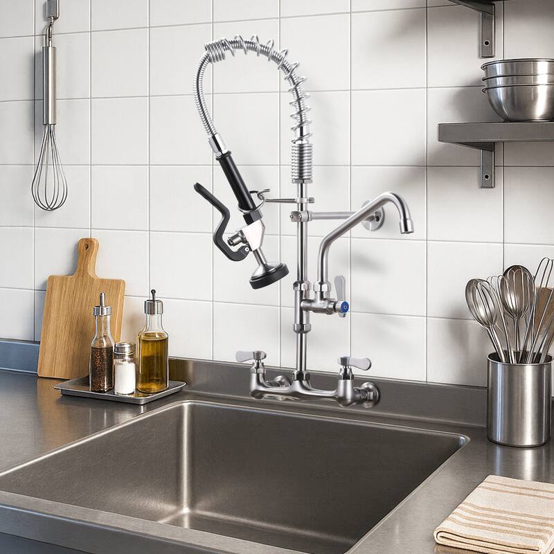 WOWOW Pull Down Sprayer Commeicial Faucet with Pre-Rinse Sprayer