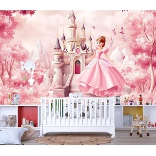 Princess Castle Wall Mural Pink Fairy Tale Wallpaper for Girls Bedroom ...