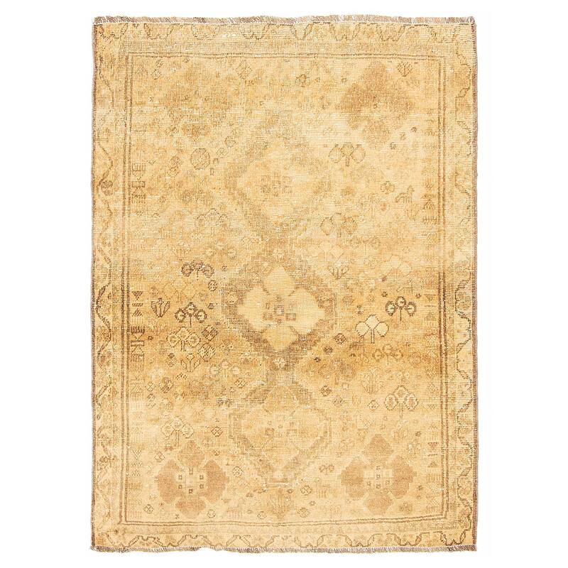 ECARPETGALLERY Hand-knotted Antalya Vintage Light Brown Wool Rug - 3'5 x 4'10 - Light Brown - 3'5 x 4'10