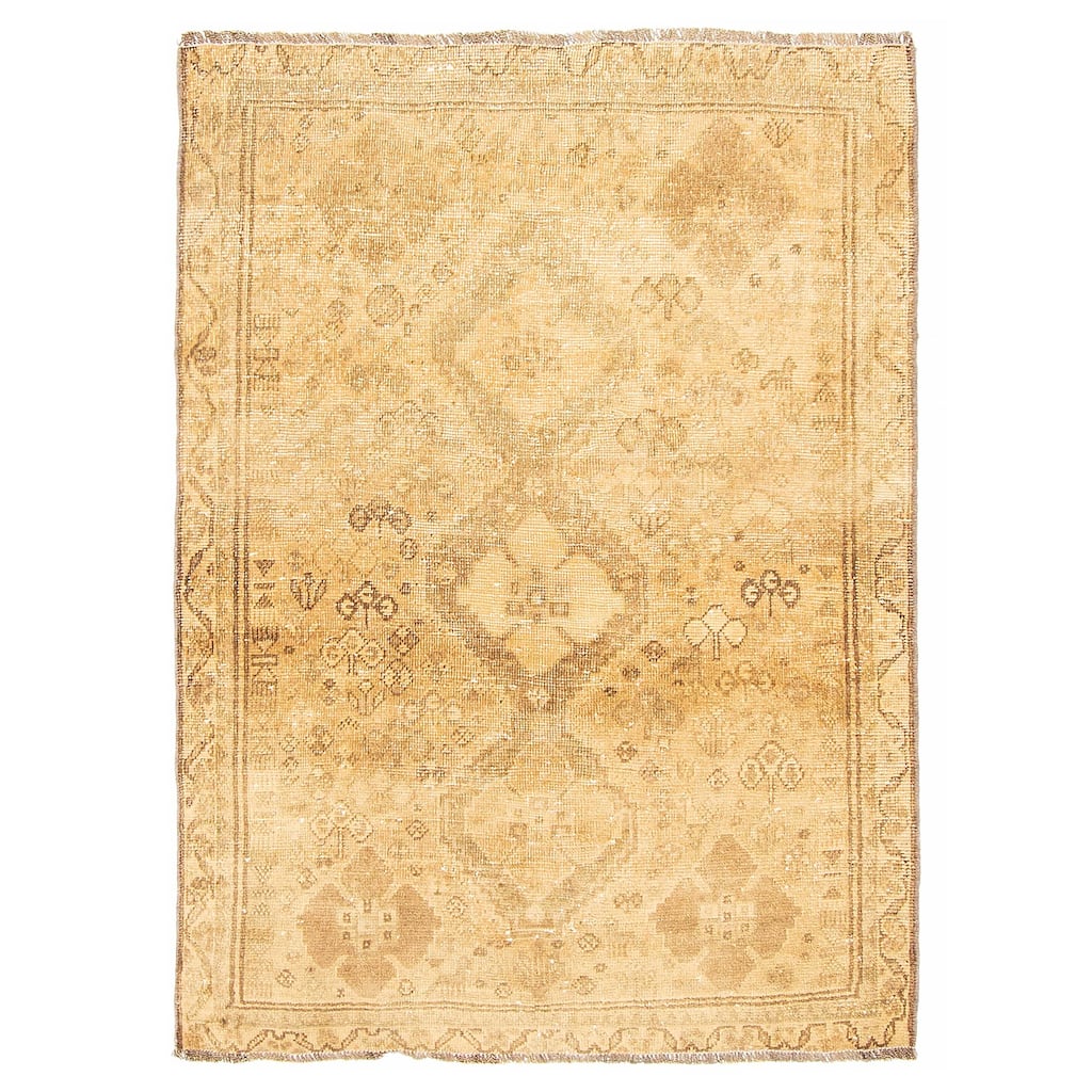 ECARPETGALLERY Hand-knotted Antalya Vintage Light Brown Wool Rug - 3'5 x 4'10