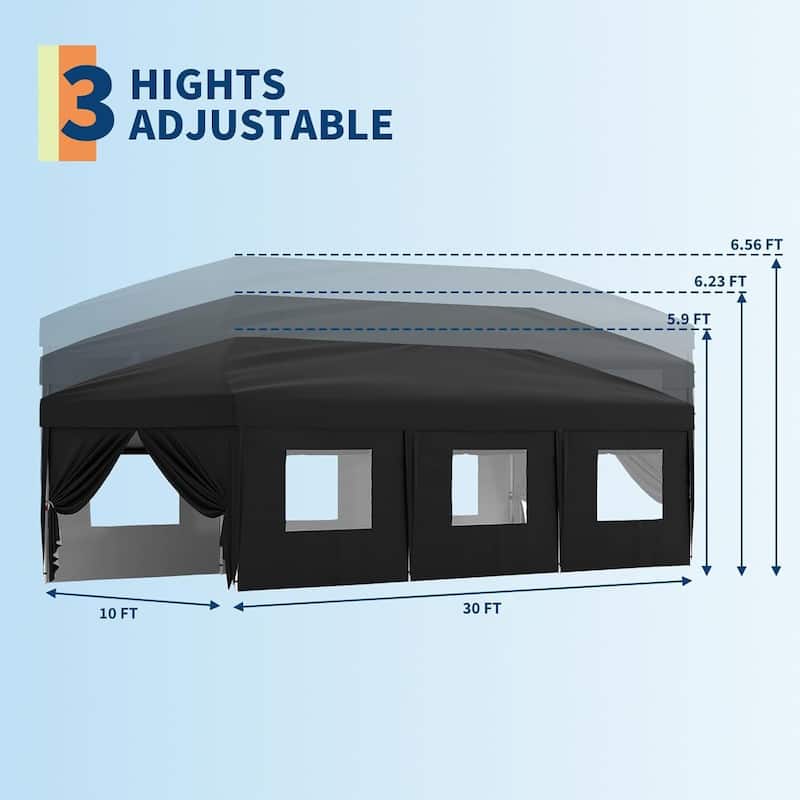 10x30 Outdoor Pop Up Canopy with 8 Sidewalls and Portable Roller Bag