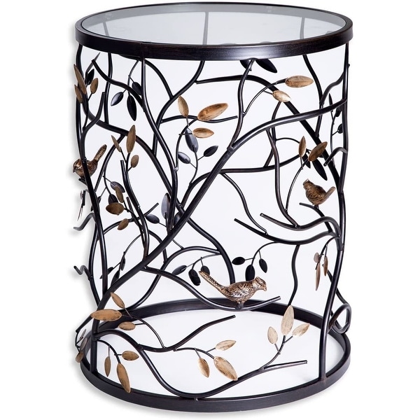 Palais Furnishings 'Feuilles' Metal Barrel End Table, Modern Round Side End Accent Table Living Room. Opens flyout.