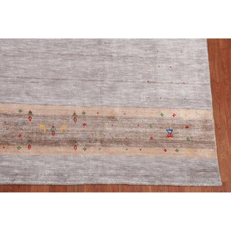 Gabbeh Indian Area Rug Handmade Beige Tribal Silk Carpet - 7'9" x 9'9"