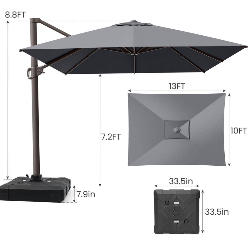 10x12.5 FT Outdoor Patio Cantilever Umbrella with Base