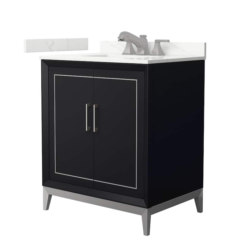Wyndham Collection WCH515130S-QTZ-US3MXX Marlena 30" Free Standing - Black / Giotto Quartz Top / Brushed Nickel