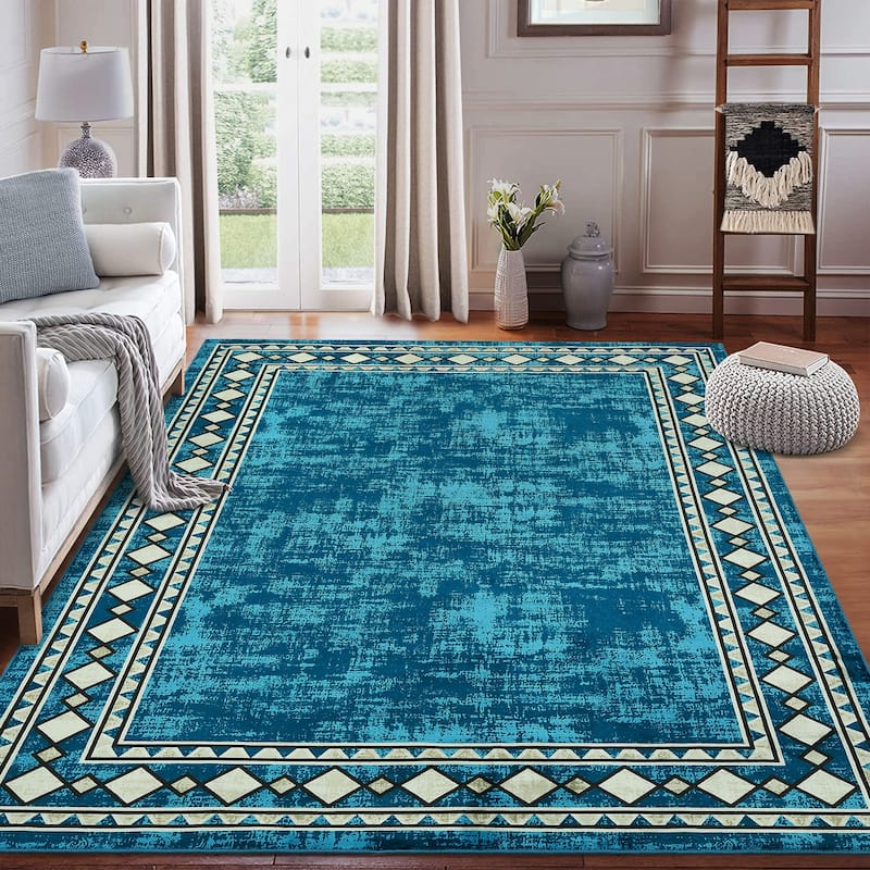 Garvee Machine Washable Rug Modern Bordered Area Rugs - 8' x 10' - Teal