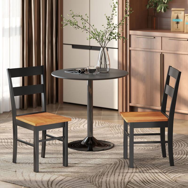 Black-Teak Rubberwood Armless Dining Chairs Set of 2 with Open Back - 15.7" W x 19.9" D x 34.8" H - Black-Teak