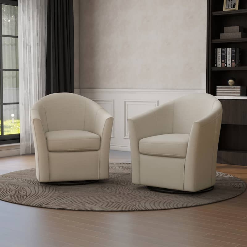 Linen Armchair Swivel Barrel Accent Chairs for Living Room - Set of 2 - Brown