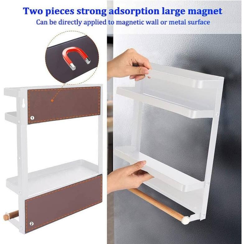 Magnetic Spice Rack for Refrigerator Magnetic Paper Towel Holder - 3.9"D x 12.4"W x 13.2"H