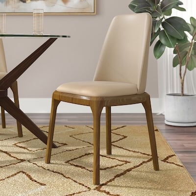 Courding Tan and Walnut Faux Leather Dining Chair (Set of 2)