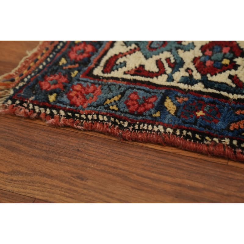 Hand Knotted Oriental 100% Wool Carpet Traditional Geometric Navy Blue & Blues Bidjar Runner Rug - 17' 7'' X 3' 10''
