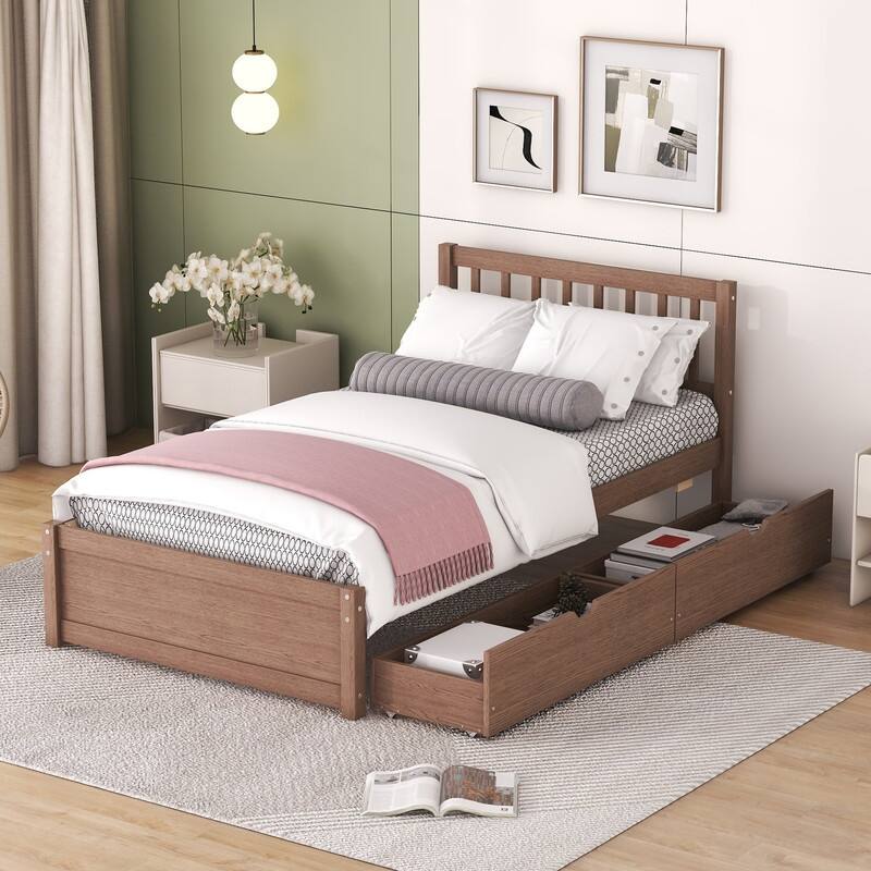 Modern Design Wooden Twin Size Platform Bed with 2 Drawers