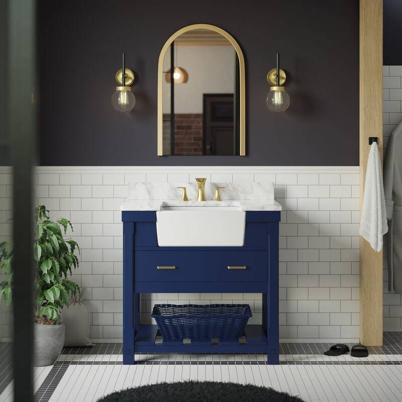 KitchenBathCollection Charlotte 36" Farmhouse Bathroom Vanity with Carrara Marble Top