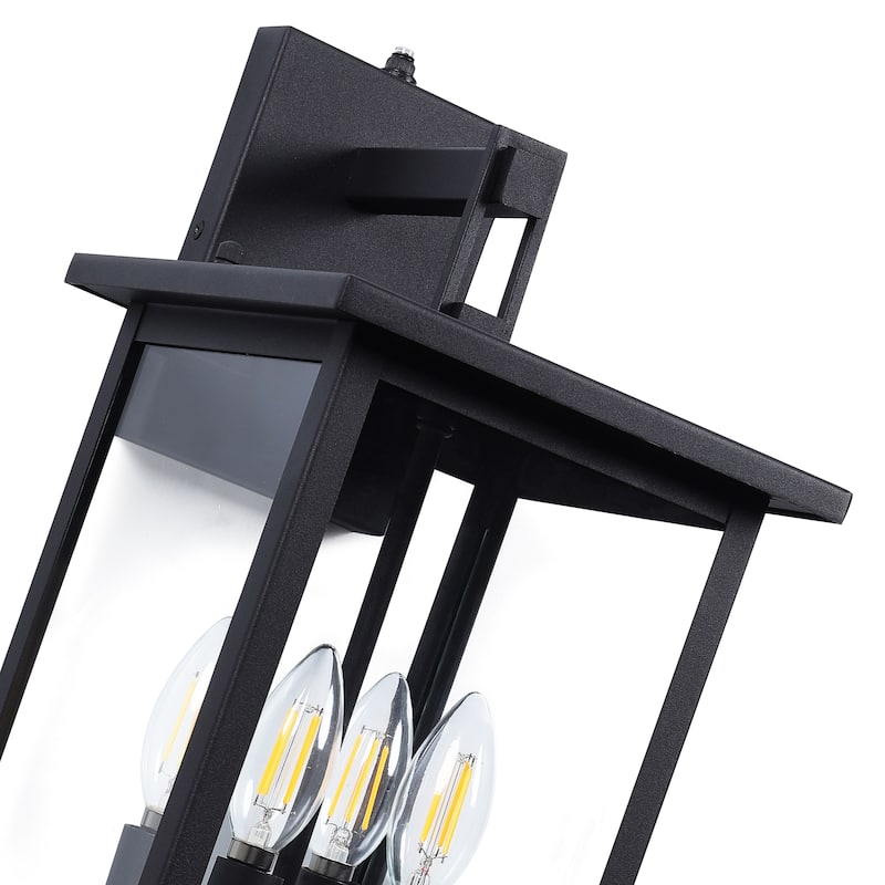 17.3"H 4-Light Outdoor Black Wall Lantern with Dusk to Dawn(2 Pack) - W8.6" x D9.6" x H17.3"